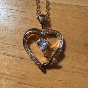 Gold Tone Heart Rhinestone Initial L Necklace